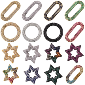 Detailed grid of CZ micro-pave copper connectors in various shapes and colorful crystals