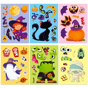 Halloween DIY puzzle sticker set with 6 cute character sheets including ghost and pumpkin