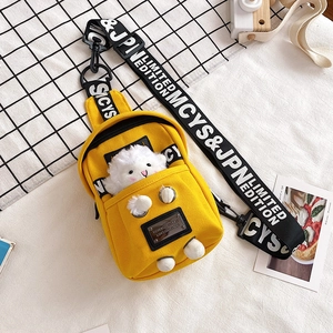 Canvas Chest Bag For Women Girls With 3D Plush Animal Toy Wide Letter Printed Strap Crossbody Waist Pack Streetwear