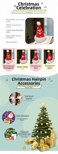 Detailed view of mini knitted Christmas hat hair clips with elk and snowman decor