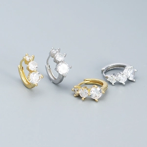 925 Sterling Silver Zirconia Hoop Earrings For Women Geometric Triple Cubic Zirconia Inlaid Commuting Light Luxury Earrings Jewelry