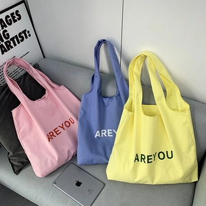 Canvas Tote Bag Large Capacity Letter Print Korean Ins Sweet Shoulder Handbag For Women Minimalist Casual Shopping