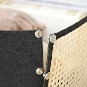 Handmade woven storage basket with felt material and metal rivet fasteners