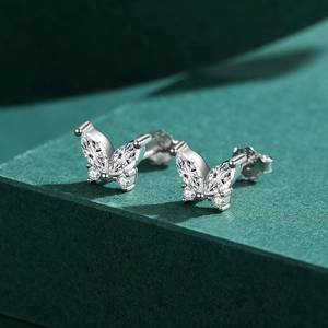 Boucles d'oreilles papillon en argent S925 avec zircons scintillants taille marquise