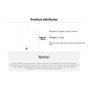 Detailed product specs of the long copper sweater necklace with brown resin pendant