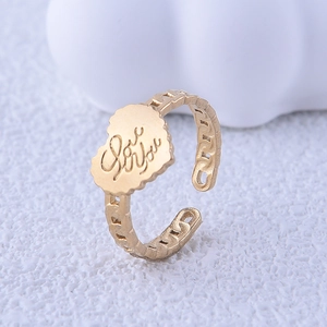 Bague cœur dorée avec gravure 'Love You' et anneau unique en style de chaîne