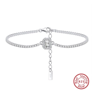Elegant S925 sterling silver bracelet featuring a square zircon pendant and adjustable chain