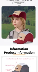 Detailed dimensions of color-blocked kids baseball cap with Daniel embroidery and mountain logo
