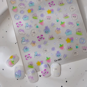 Ocean fish and cartoon ghost embossed nail art stickers with colorful aquatic patterns