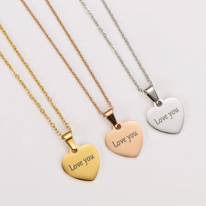 Three 18k gold plated stainless steel heart necklaces in gold, rose gold and silver colors