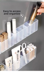 Wall-mounted transparent plastic organizer with multi-grid compartments for cosmetics