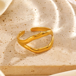 Minimalist Stainless Steel Lip Shaped Open Ring For Women 18K Gold Plated Irregular Wave Polished Adjustable Finger Ring