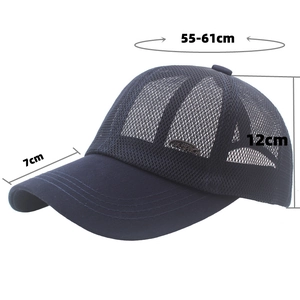 Navy mesh baseball cap with breathable design and fashion metal plate for sun protection