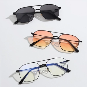 Retro Double Bridge Metal Frame Sunglasses For Women Men Fashion UV400 Protection Gradient Aviator Eyewear Outdoor Travel