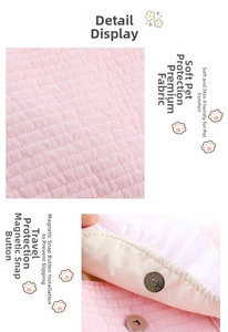 Détail du tissu rose matelassé et du bouton magnétique de ce sac de transport pour chat