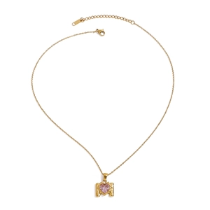 18K gold plated stainless steel necklace featuring a pink heart zircon pendant