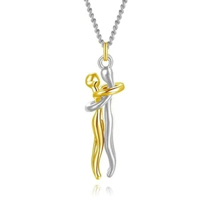 Artistic silver and gold embrace pendant necklace on twist chain for couples