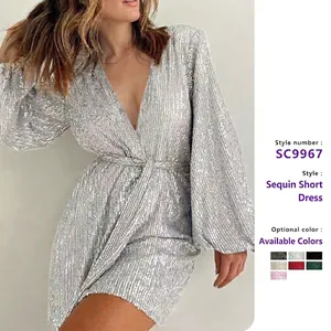 Women Long Sleeve V-Neck Sequin Romper Elegant Embroidered Party Jumpsuit For Evening Banquet Night Out Clubwear Top And Bottom