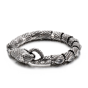 Retro Herren-Schlangenarmband aus Edelstahl mit Schuppentextur und Zirkonia-Inlay