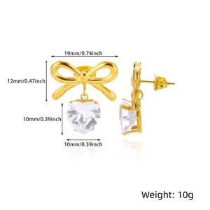 18k gold butterfly bow heart earrings with sparkling zircon crystals for women
