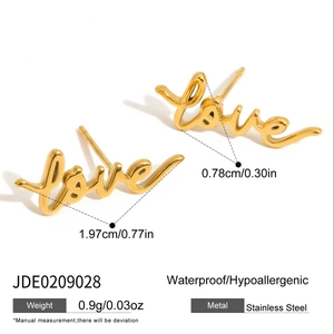 Detailed size and specs of gold stainless steel Love earrings with waterproof features