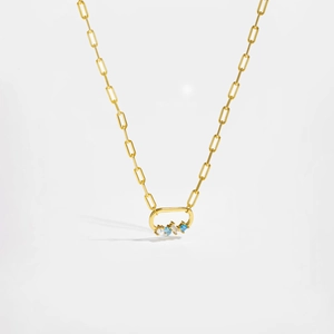 S925 silver gold-plated paperclip chain necklace with pearl and zircon pendant