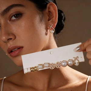 Geometric Faux Artificial Pearl Rhinestone Earrings With Silver Earring Post Retro Minimalist Elegant Jewelry For Women