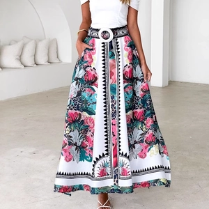 Women Off Shoulder Top And Maxi Skirt Floral Leopard Print A Line Long Bohemian Summer Vacation Chic Polyester