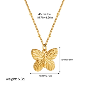 18K gold plated stainless steel butterfly pendant necklace with detailed size measurements
