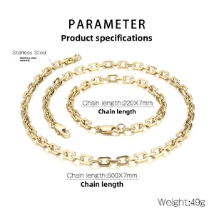 Detail of stainless steel O-chain set with dimensions for necklace and bracelet