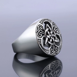 Retro Celtic knot stainless steel ring for men with vintage silver finish engraving