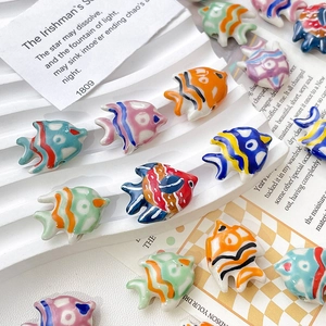 Hand-painted colorful tropical goldfish ceramic beads for DIY jewelry making