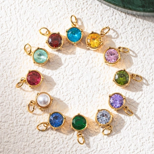 Gold stainless steel birthstone pendants set with colorful round zircon stones