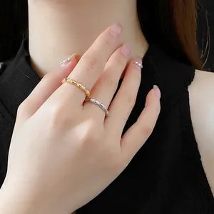 Bagues bambou en or et argent avec zircons pour femmes bijoux minimalistes chic