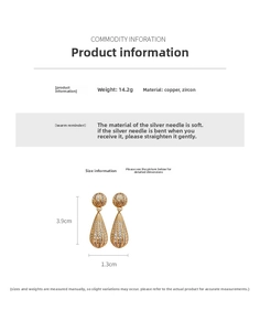 Detail van 18k vergulde druppeloorbellen met afmetingen en cubic zirconia steentjes