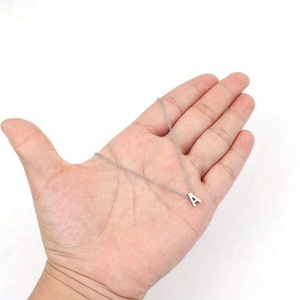 Minimalist silver chain necklace featuring a bold capital A letter pendant for women