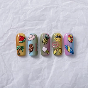 Stickers à ongles 3D été dégradés avec motifs en relief de fruits et surf
