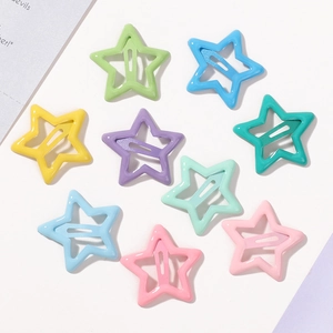 Set of 10 colorful Y2K star-shaped snap hair clips in vibrant pastel candy colors