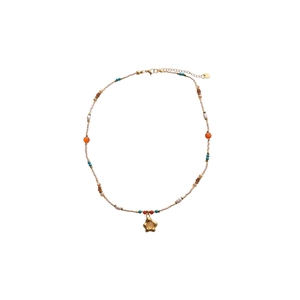 Handmade multicolor beaded necklace with a gold star pendant and stainless steel hardware