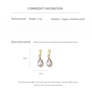 Detailed size specifications for French vintage teardrop pearl earrings in gold finish
