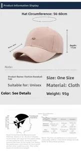 Size chart showing fishbone pattern baseball cap specifications and head measurements
