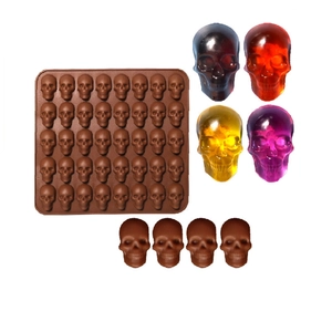Brown skull silicone baking mold with 48 cavities for chocolate candies and ice cubes