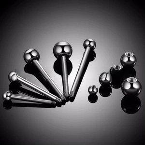 Titanium barbells in various lengths with matching threaded replacement balls for piercings