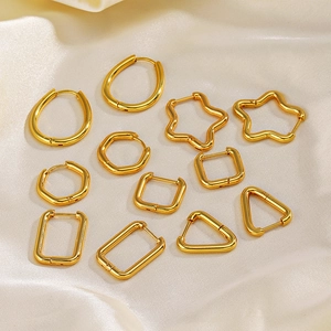 Stainless Steel Geometric Hoop Earrings Gold Plated Heart Star Square Hexagon Shapes Minimalist Jewelry For Women
