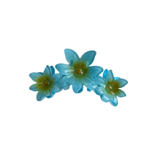 Blue translucent floral shark hair claw clip with three-flower design for women