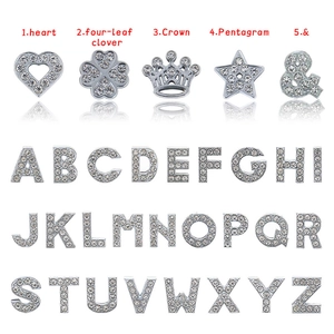 Rhinestone Alphabet Slider Charms Alloy Letter Number Shapes For Pet Collar Bracelet DIY Jewelry Making Sparkling Chrome