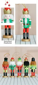 Detail view of 5-piece 13cm wooden Christmas nutcracker ornaments with vibrant festive colors