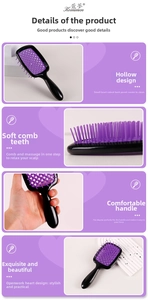 Detail of hollow heart-shaped backplate and ergonomic handle on massage hair brush