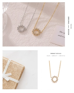Detailed view of sunflower zircon pendants in gold and silver with elegant gift box packaging