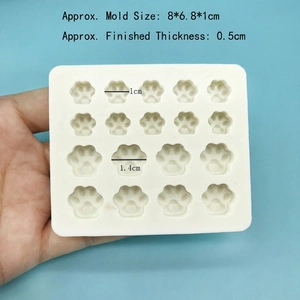 Detail view of 16-cavity cat paw silicone mold for DIY crafts with size dimensions